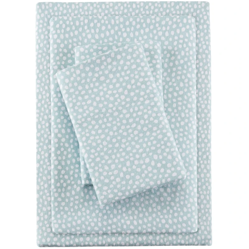 SLEEP PHILOSOPHY True North by Cozy Flannel 100% Cotton Ultra Soft Cold Weather Sheet Set Bedding, Twin, Aqua Dots