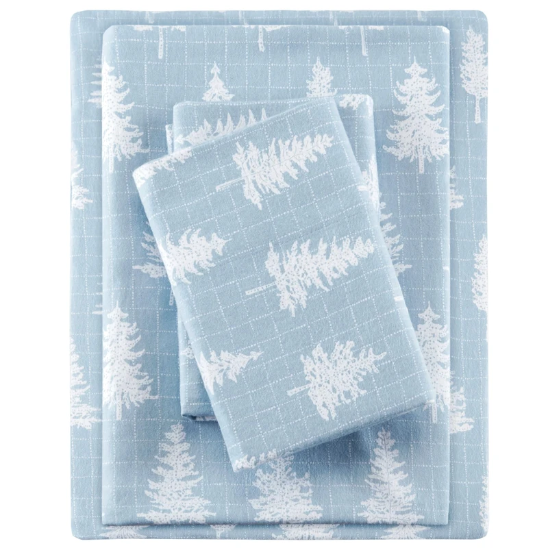 SLEEP PHILOSOPHY True North Cozy Flannel Warm 100% Cotton Sheet - Novelty Print Animals Stars Cute Ultra Soft Cold Weather Bedding Set, Queen, Blue Forest 4 Piece