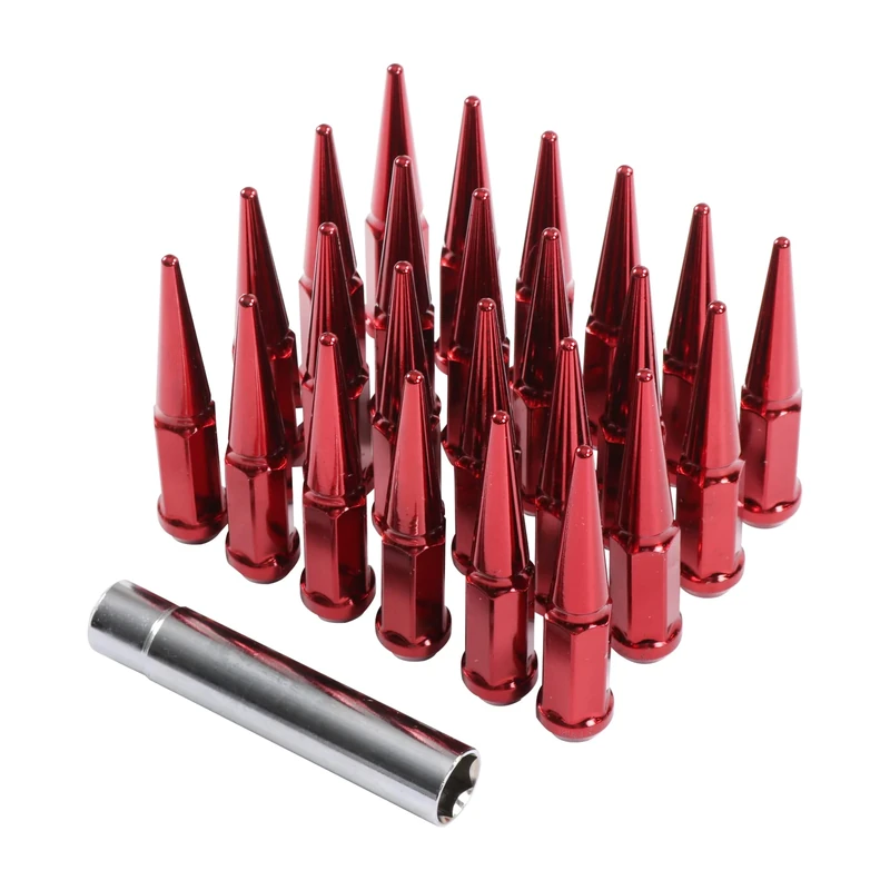 JDMSPEED New Red 14x1.5 Spike Lug Nuts (24pc) 4.5 Tall Fits 6 Lug GMC Chevy Ford Vehicles