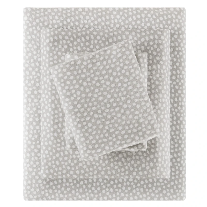 SLEEP PHILOSOPHY True North Cozy Flannel 100% Cotton Ultra Soft Cold Weather Sheet Set Bedding, King, Grey Dots