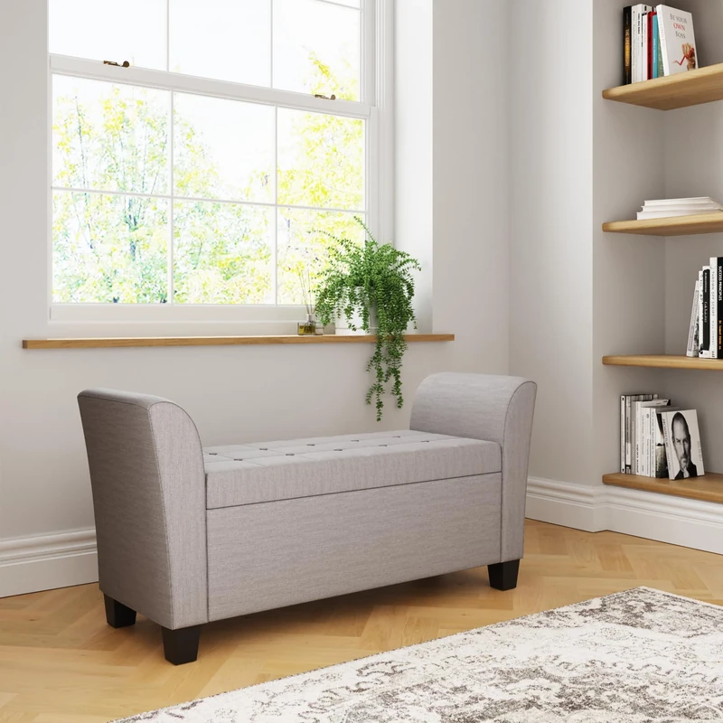 GFW Verona Upholstered Ottoman Storage Bench For Bedroom, Hallway & Living Room. Bedroom Storage Ottoman With Lid. Ottoman Stool With Storage, Grey H - 56cm x W - 107cm x D - 41cm