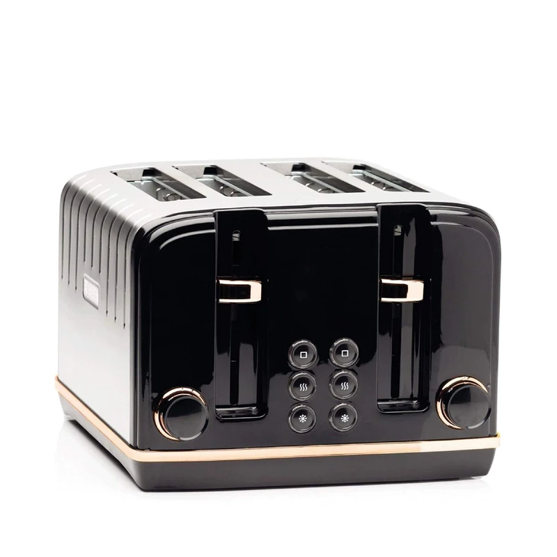 Haden Salcombe Black 4 Slice Toaster - Dual Browning Control, Retro Design, Wide Slot Toaster - Stainless Steel Housing - Self Centring Function - Easy To Clean 4 Slice Toaster - 2300W