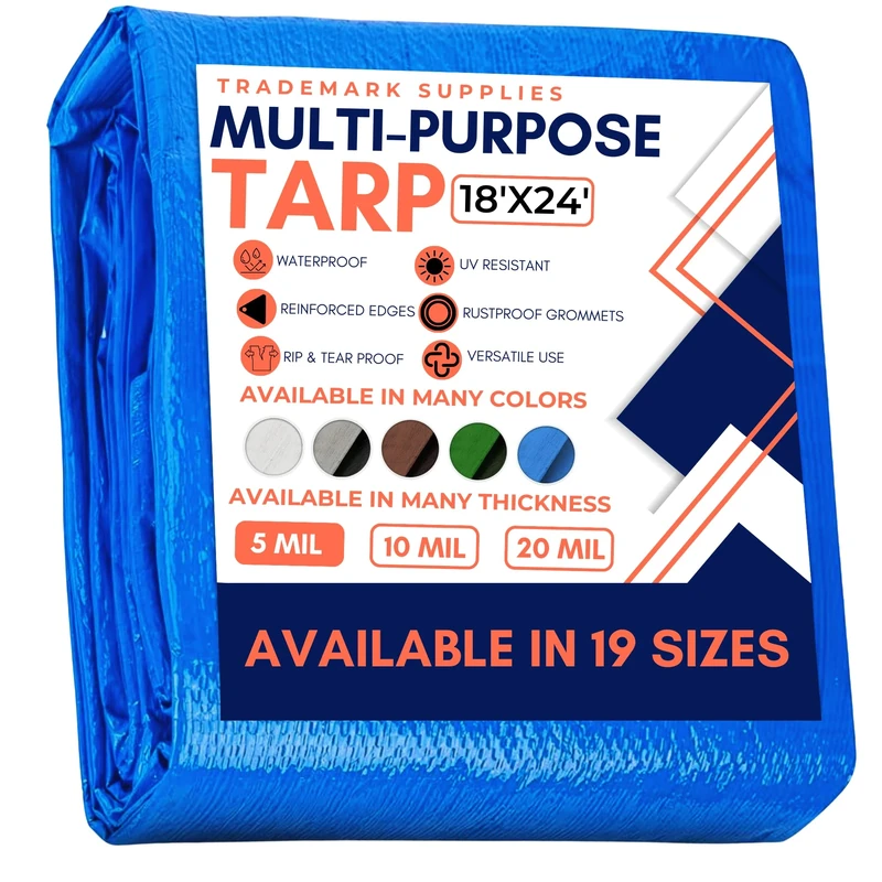 Tarp Cover Blue, Heavy Duty Waterproof, Great for Tarpaulin Canopy Tent, Boat, RV Or Pool Cover!!! (18X24, Heavy Duty)