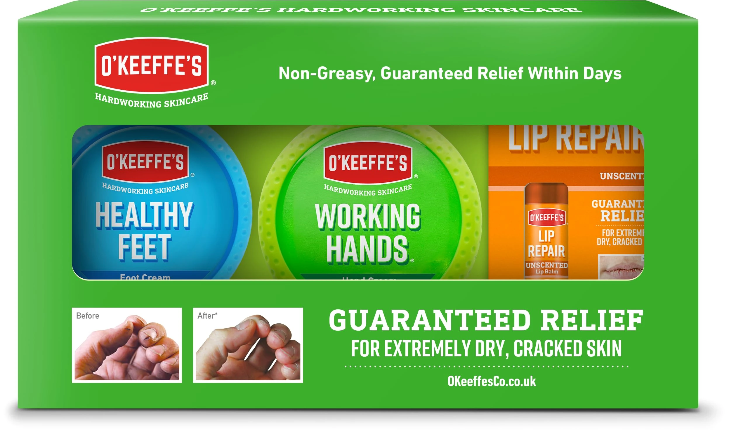 O’Keeffe’s Skincare Gift Pack - Working Hands 96g, Healthy Feet 91g and Lip Repair 4.2g