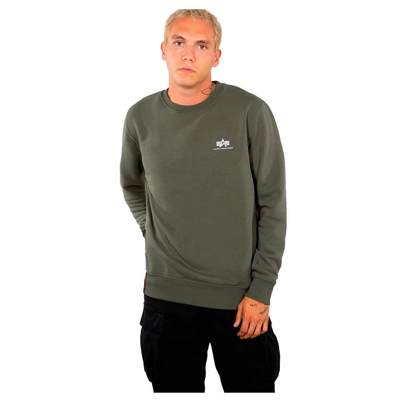 Alpha Industries Basic Sweater Small Logo Sweatshirt for Men Dark Olive
