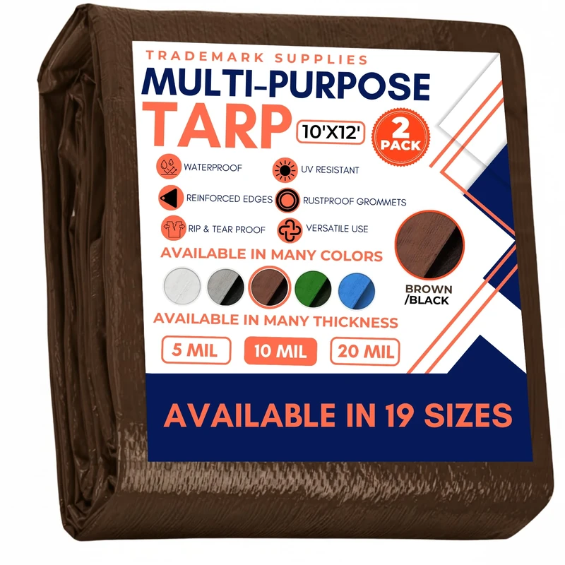 Tarp Cover Brown Black Heavy Duty Thick Material, Waterproof, Great for Tarpaulin Canopy Tent, Boat, RV Or Pool Cover! by Trademark Supplies (10X20, Heavy Duty)