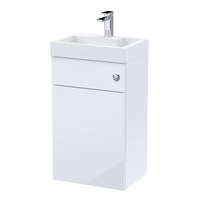 nuie PRC145CB Athena Modern Bathroom Floor Standing 2 in 1 WC and Vanity Unit with Basin and Concealed Cistern (Excludes WC Pan, Seat and Tap), 890mm x 500mm x 355mm, Gloss White
