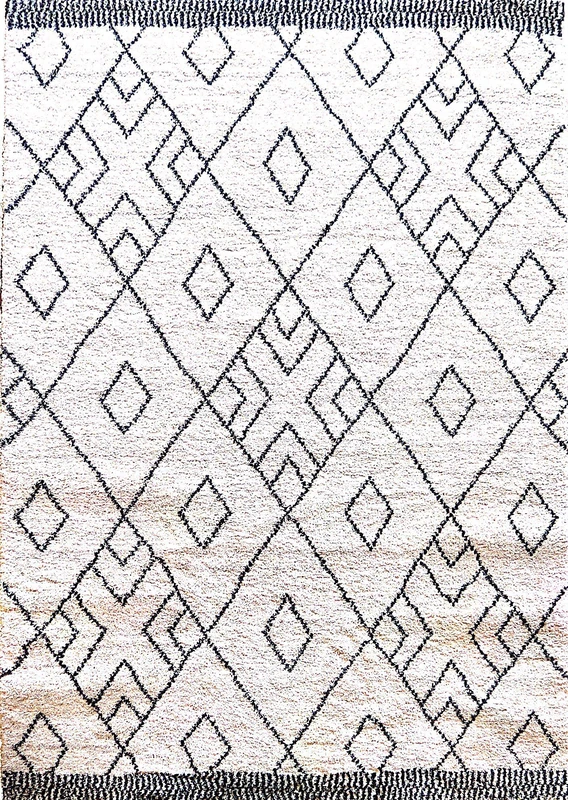 Aspect MARJAN-Diamond/Rhombus Pattern Geometric Thick Soft Shaggy Rug (Cream/Grey, 160x230cm)