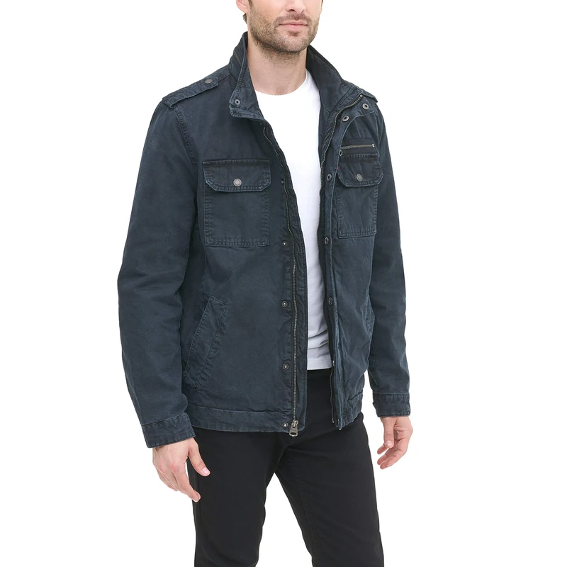 Levi's Men's Washed Cotton Military Jacket (Regular & Big & Tall Sizes) Lightweight, Navy Filled, XL