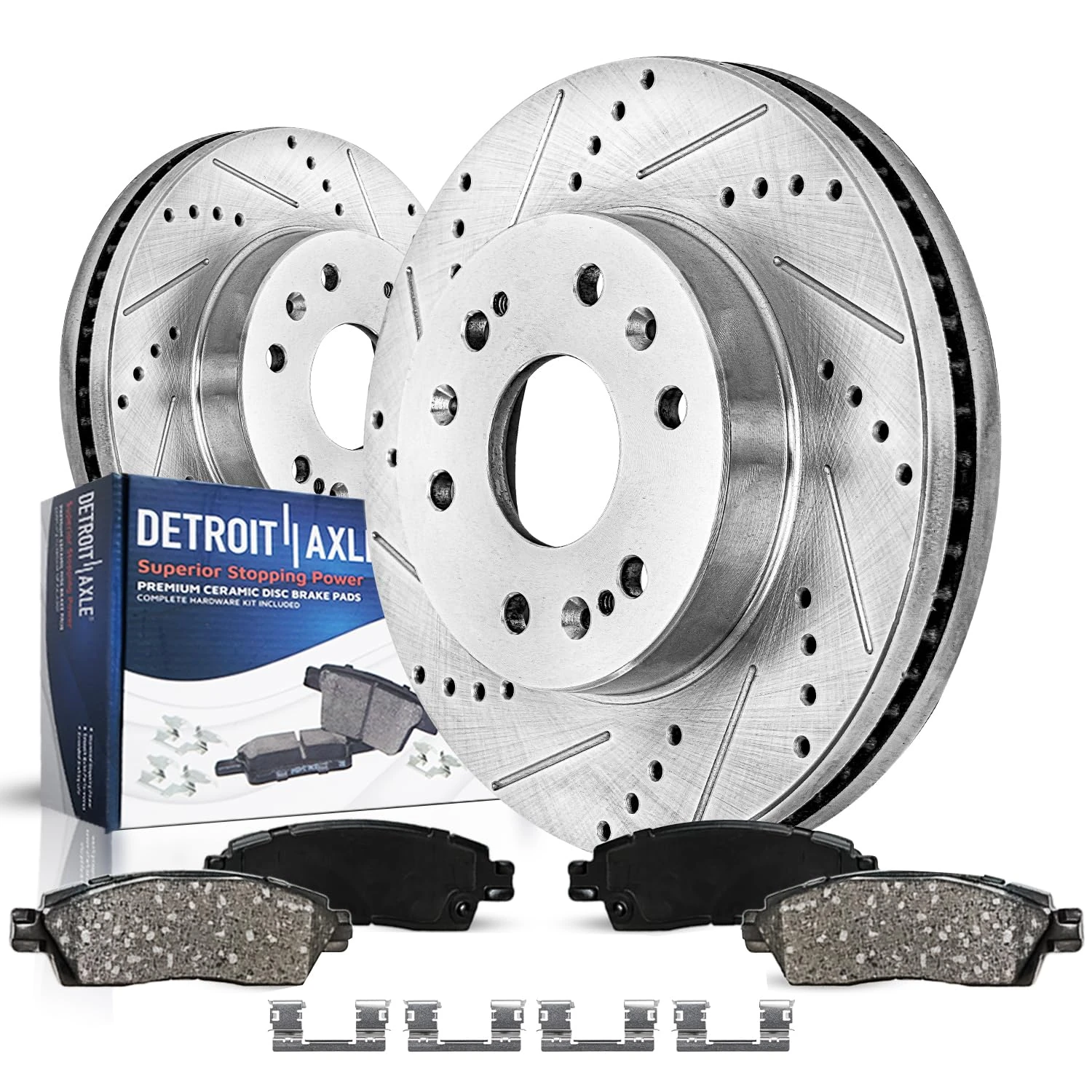 Detroit Axle - 6 Lug Front Drilled Slotted Rotors + Ceramic Brake Pads Replacement for Silverado Sierra Suburban 1500 Yukon Escalade - 4pc Set