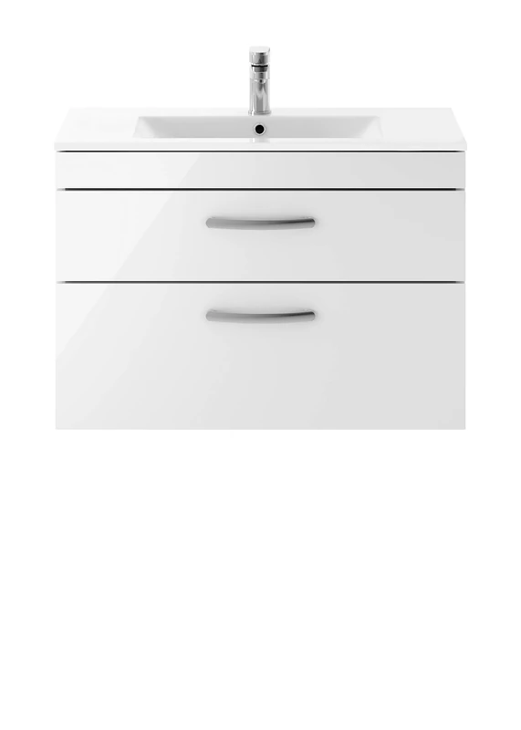 Nuie ATH069B Athena Modern Bathroom Wall Hung Cabinet & Basin with 2 Soft Close Drawers, 800mm, Gloss White, 800 mm
