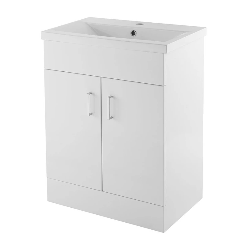 Nuie VTMW600 Eden | Modern Bathroom Storage Vanity Unit With 2 Doors and 1 Tap Hole Basin, Gloss White, 600mm