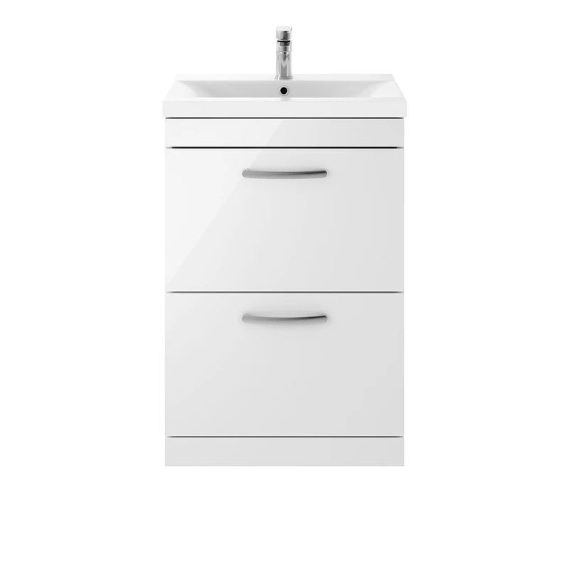 Nuie ATH034A Athena | Modern Bathroom Floor Standing Vanity Unit With 1 Tap Hole Basin, 865mm x 600mm, Gloss White, 600mm