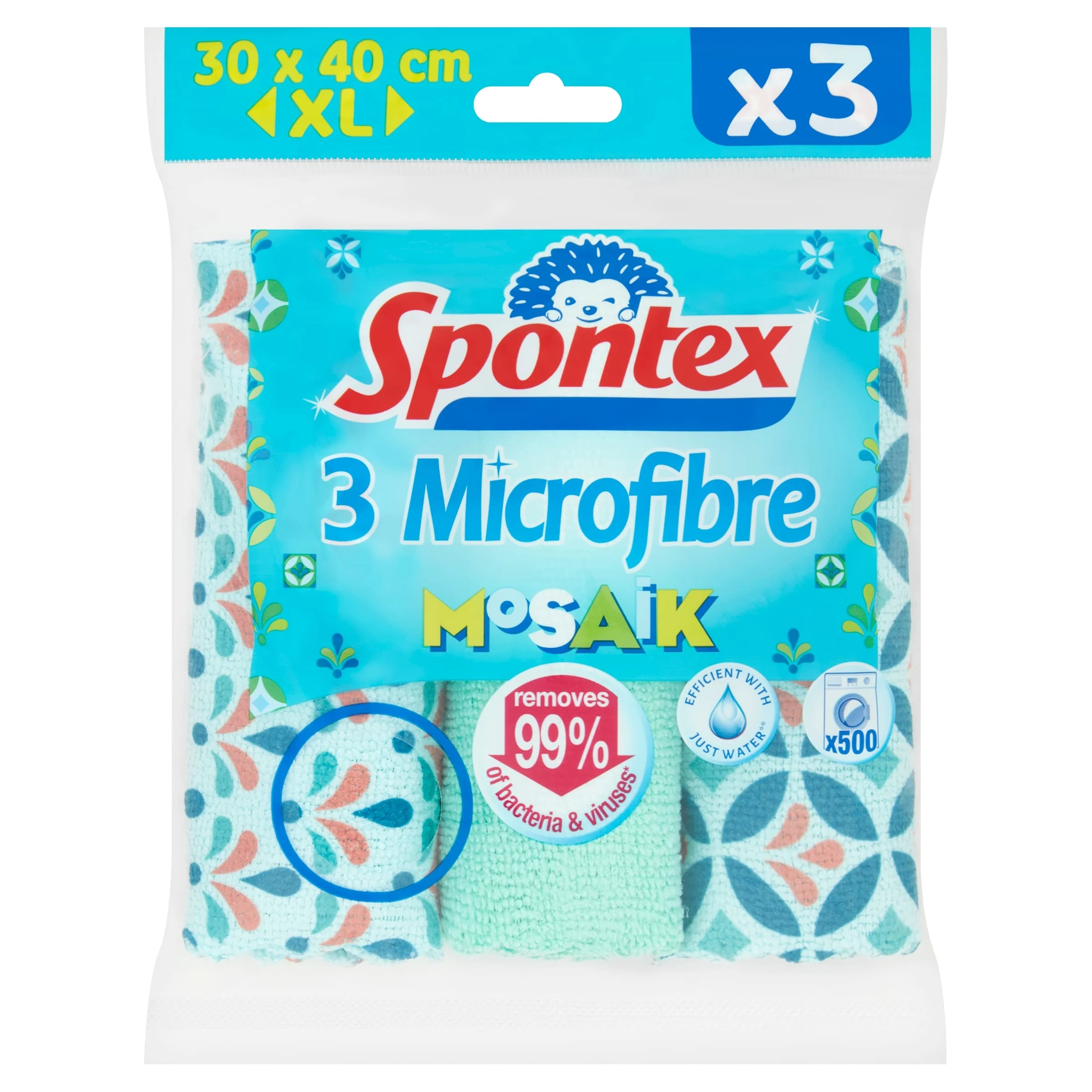 Spontex 3 Mosaik Microfibre Cloths, 40 x 30 cm Cleaning Cloths