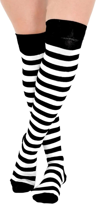 Crazy Chick Knee-High Striped Socks - Black & White, UK Size 4-6