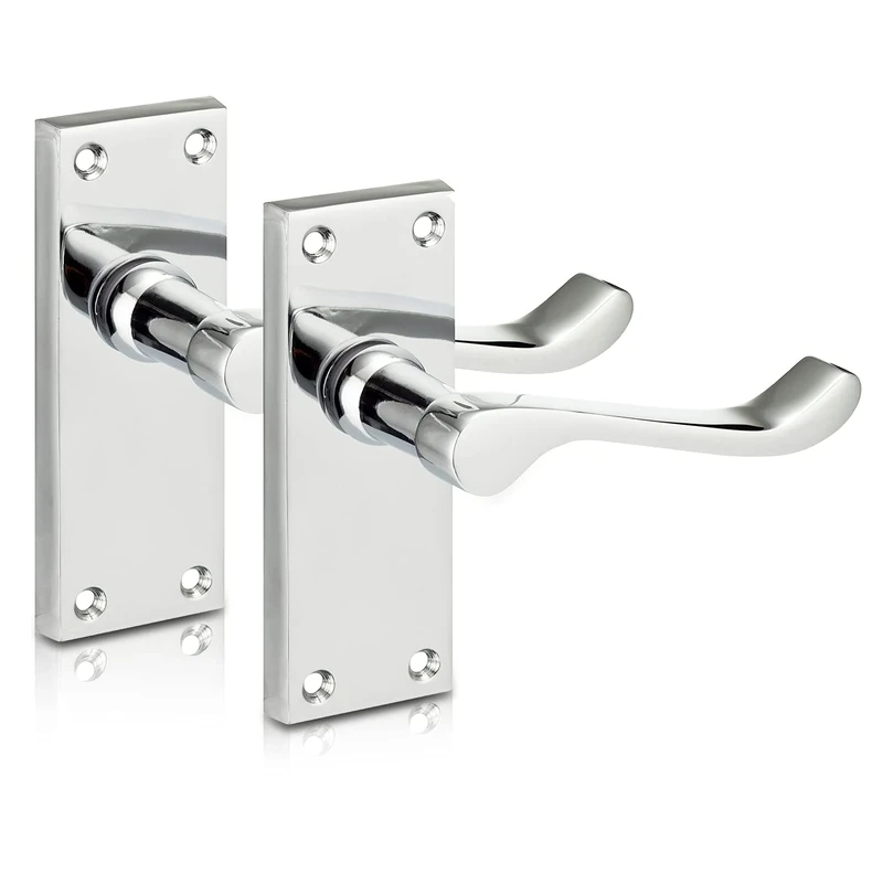 XFORT Chrome Elegance Range Polished Chrome Victorian Scroll Lever Latch Handles, Polished Chrome Backplate Door Handles, Contemporary Design for Internal Wooden Doors (1 Pair)