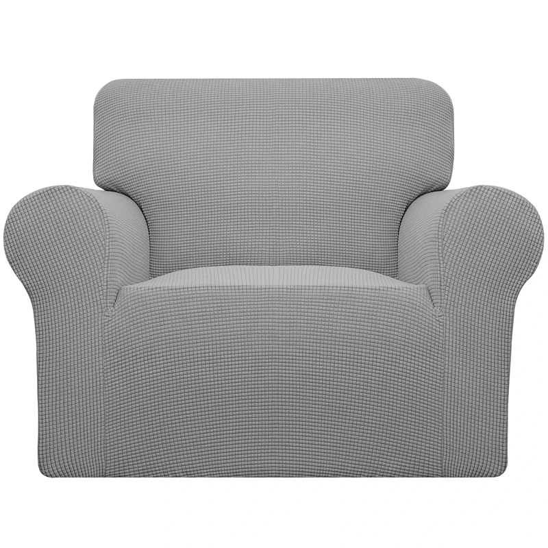 Easy-Going Stretch Chair Sofa Slipcover 1-Piece Couch Sofa Cover Furniture Protector Soft with Elastic Bottom for Kids,Pet. Spandex Jacquard Fabric Small Checks(Chair,Light Gray)