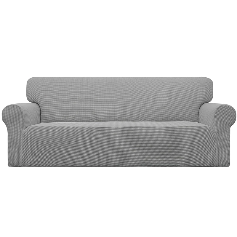 Easy-Going Stretch Sofa Slipcover 1-Piece Couch Sofa Cover Furniture Protector Soft with Elastic Bottom for Kids, Spandex Jacquard Fabric Small Checks(Oversized Sofa,LightGray)