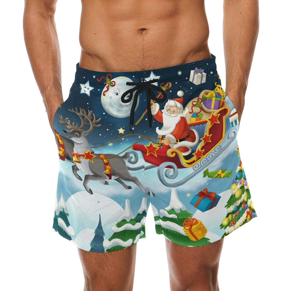 COOSUN Men's Christmas Santa Claus Beach Board Shorts Quick Dry Swim Trunk, M, Multicoloured