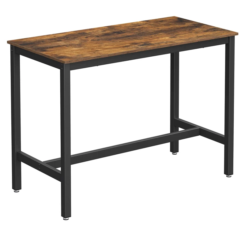 VASAGLE Bar Table, Industrial Kitchen Table, Dining Table With Solid Metal Frame, for Cocktails, Bar, Party Cellar, Restaurant, Living Room, Wood Look, 120 x 60 x 90 cm LBT91X
