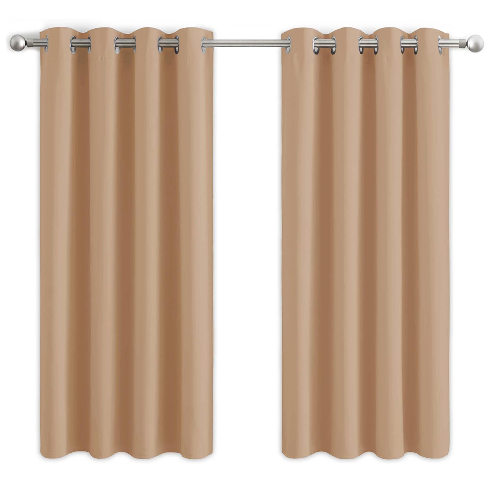 Aspire Homeware Blackout Curtains for Bedroom - Eyelet Beige Curtains for Living Room Thermal Insulated Super Soft 46 x 54 inch Drop Short Kitchen Curtain with Tiebacks, 2 Panels