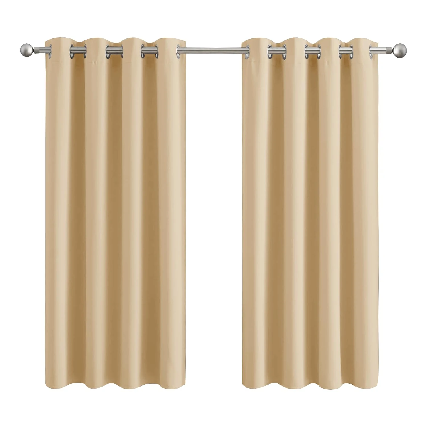 Aspire Homeware Cream Blackout Curtains for Bedroom - Black Out Eyelet Curtains 54 inch Drop Ring Top Thermal Insulated Super Soft Short Kitchen Curtain Pair Panel with Tiebacks