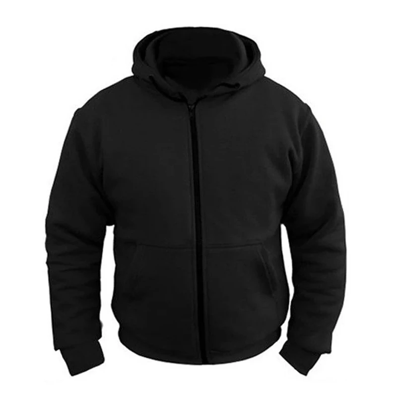 Speed MaxX Mens Black Fleece Hoodie with Kevlar Lining Removable Armour Motorbike Motorcycle Jacket (M) - Image 1