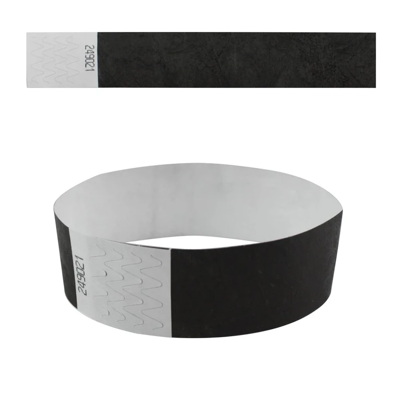 eBuyGB 13281 Plain Security Tyvek Paper Event Wrist Band for Festivals and Parties - Black (Pack of 500)