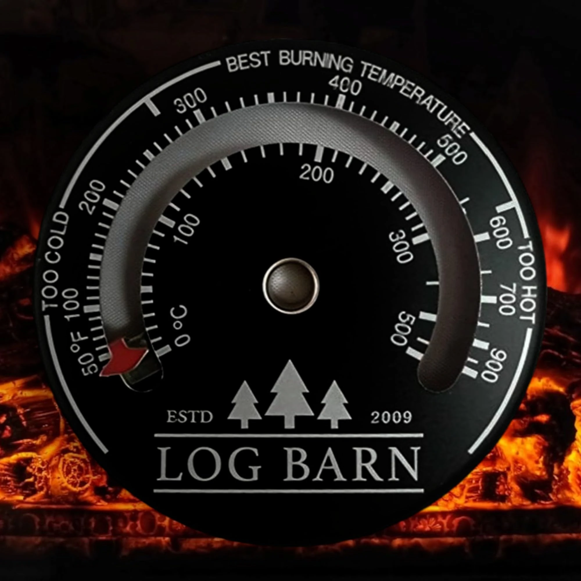 Log Barn Magnetic Stove Thermometer. Attaches to Flue Pipe. Log Burner Accessories to Monitor Optimal Burn Temperature. Pizza Oven Temperature Gauge - Genuine Log Barn Fireplace Accessories