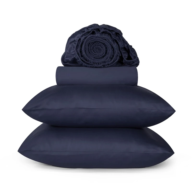 URBANHUT 100% Cotton Sheets California King Size, 4 Piece Hotel Style Sheet Set for Cal King Size Bed, Sateen Weave Sheets, 16'' Elasticized Deep Pocket - Navy Blue