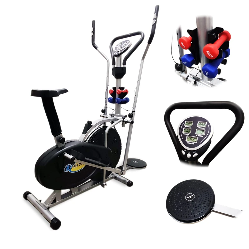 FFitness 5kg Flywheel Elliptical Exercise Bike, 2 in 1 Home Trainer, LCD Monitor, Weights and Twist Disc Included