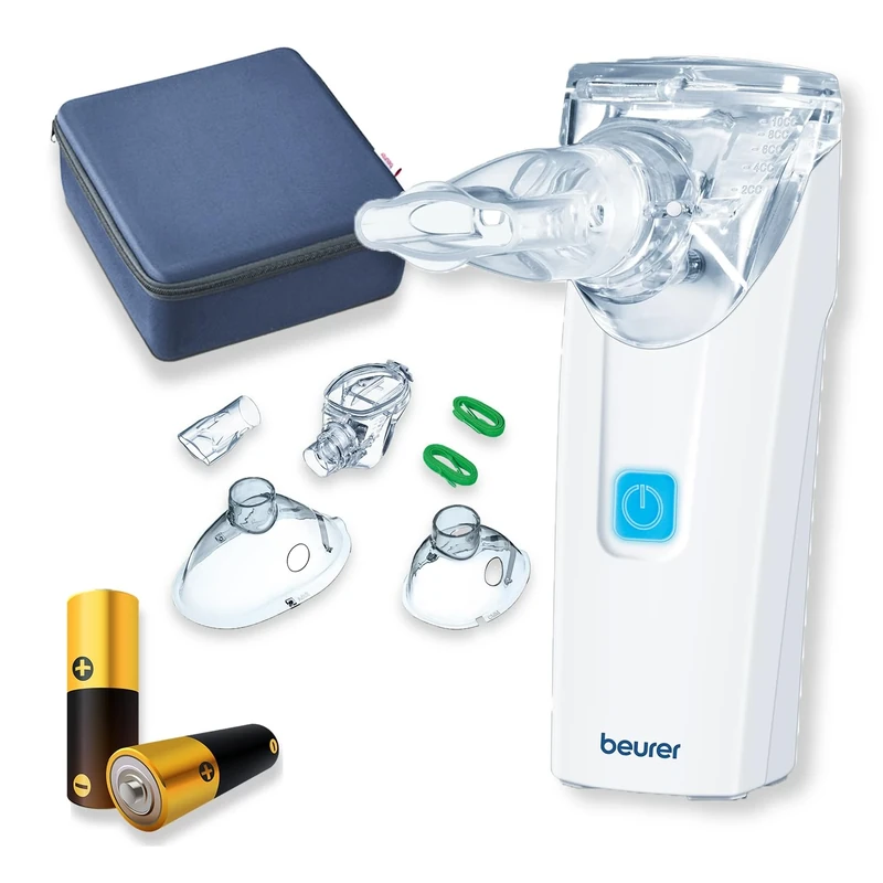 Beurer IH55 Portable Nebuliser With Travel Pack, UK Plug, Adults & Children, Colds, Asthma & Respiratory Issues, Quiet Vibrating Membrane Technology, Shorter Inhalation Time, Easy to Disinfect