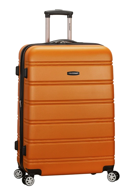 Rockland Melbourne Expandable Abs Dual Wheel Spinner Luggage, Orange, Checked Large 28", Melbourne Hardside Expandable Spinner Wheel Luggage