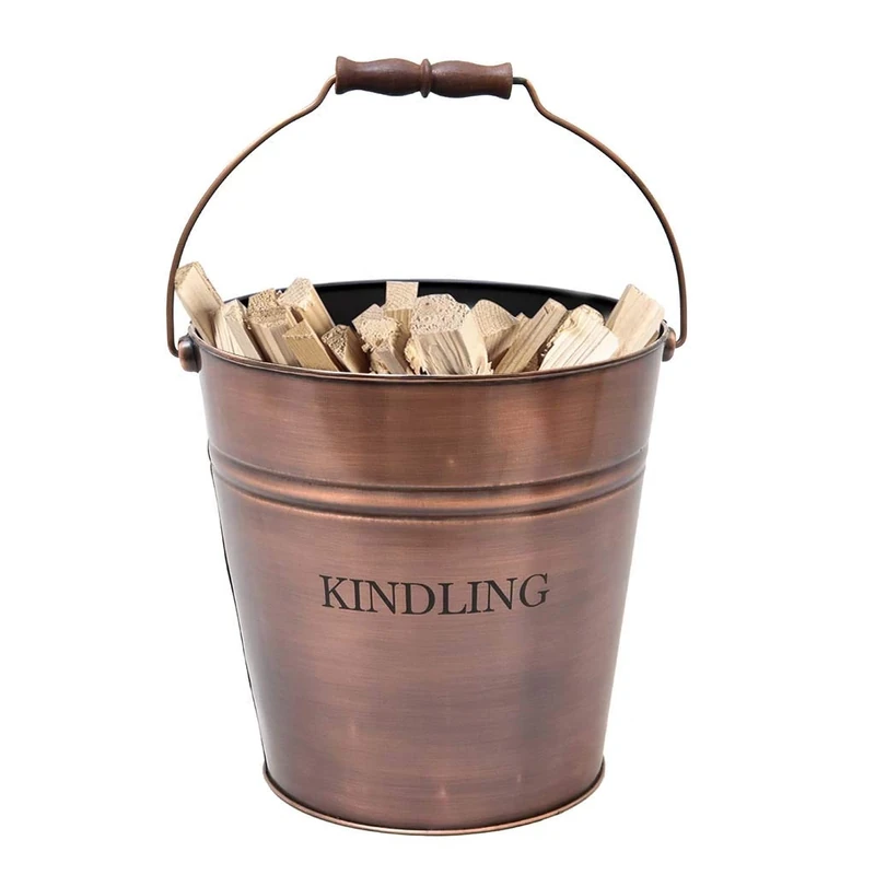 Kindling Basket - Vintage Style 17L Fireside Wood Storage Bucket (AM97)