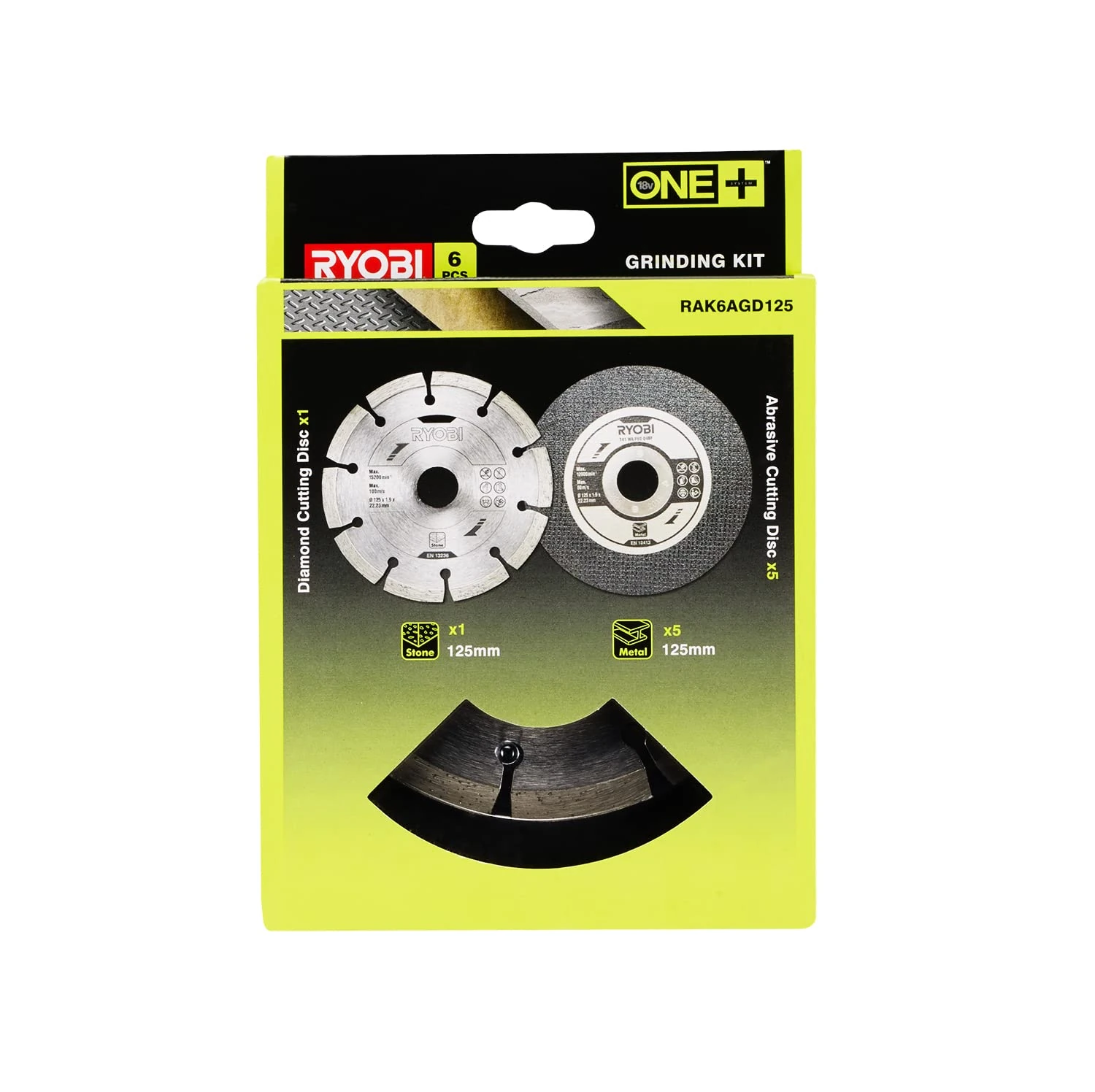 Ryobi RAK6AGD125 Angle Grinder 125mm Cutting Kit (6 Piece)