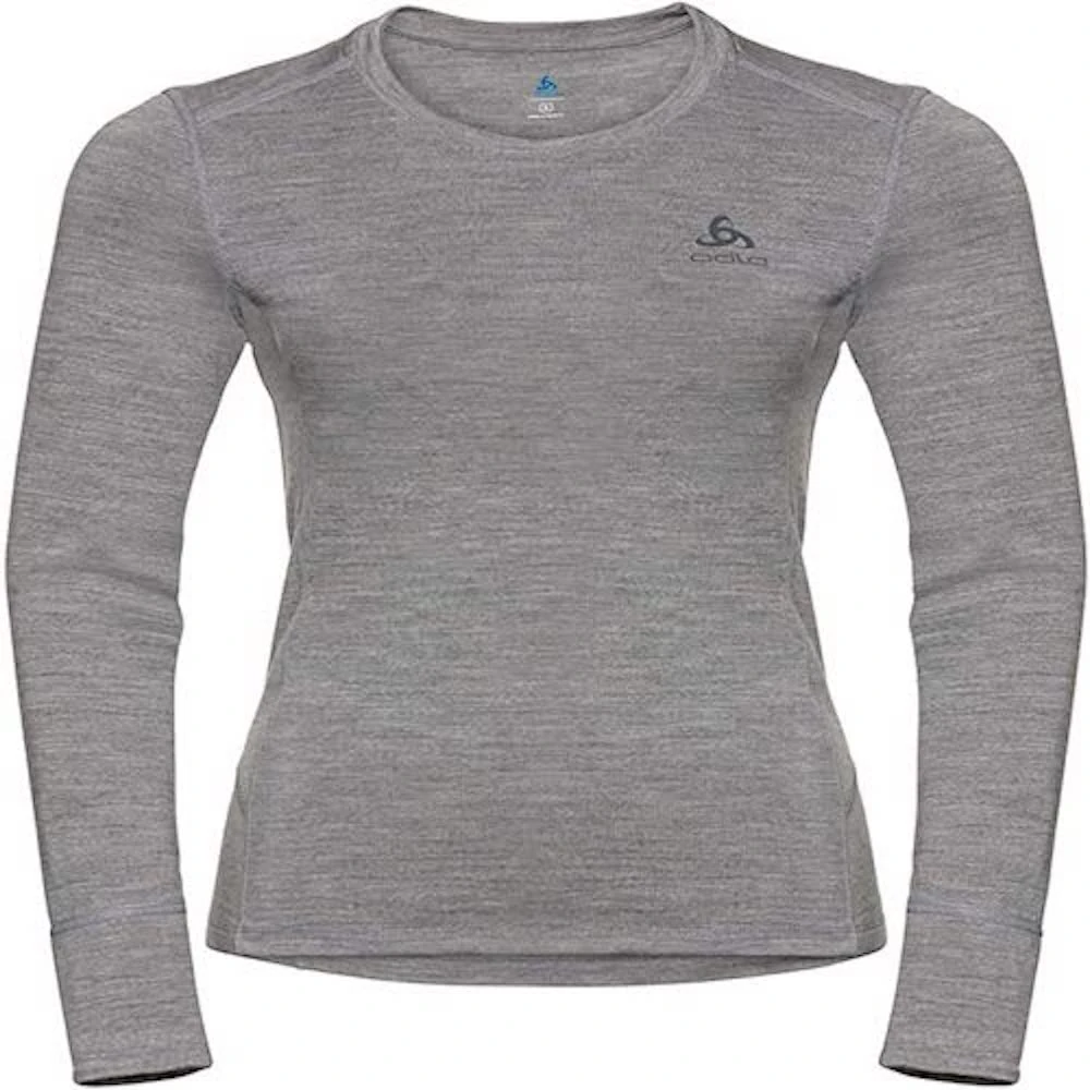 ODLO Women's Natural 100% Merino Warm Long-Sleeve Base Layer Top, Grey Melange - Grey Melange, XS