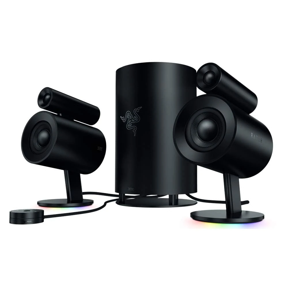 Razer Nommo Pro - 2.1 Gaming Speaker Systen THX Certified Premium Audio (Dolby Virtual Surround Sound, LED Illuminated Control Pod, Downward Firing Subwoofer, Powered by Razer Chroma) Black