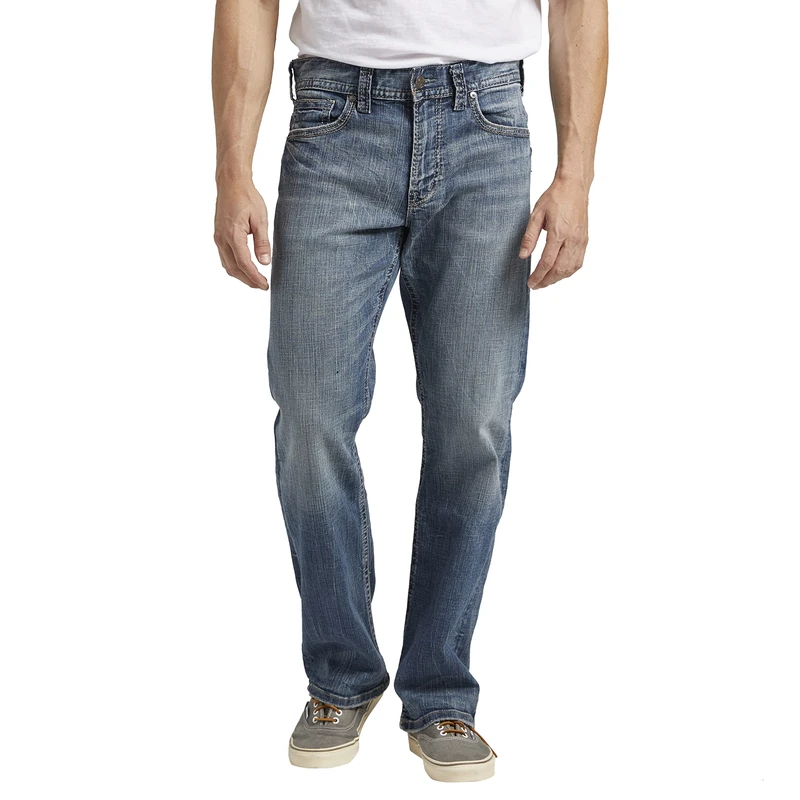Silver Jeans Co. Men's Gordie Loose Fit Straight Leg Jeans, Medium Vintage, 42W x 34L