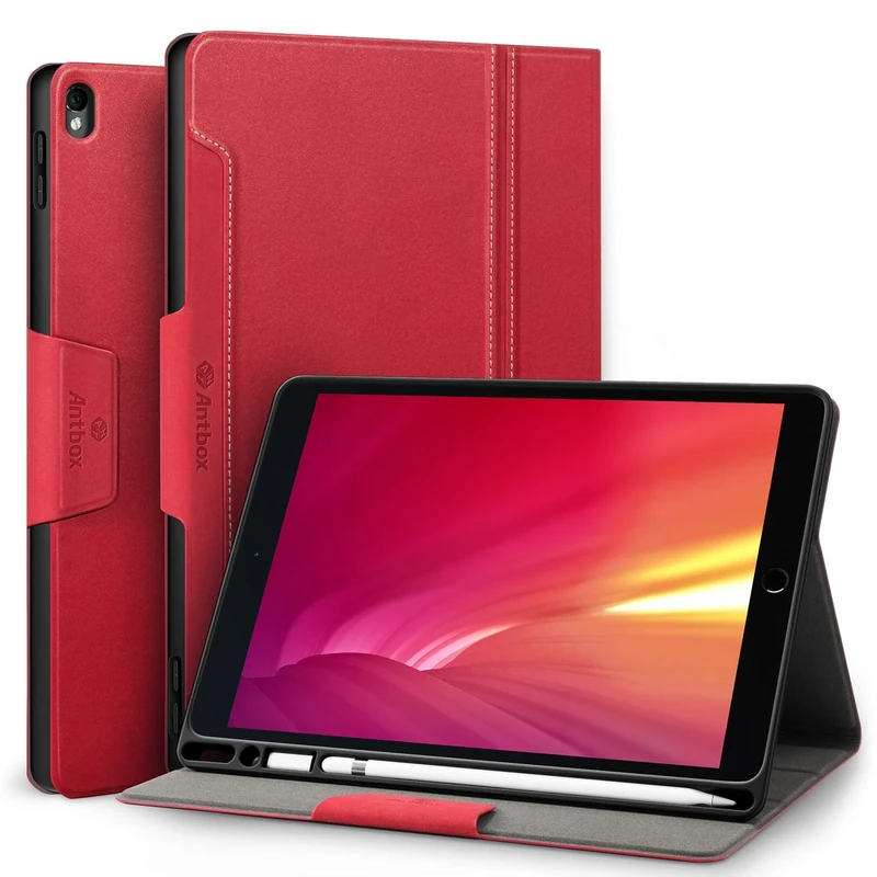Antbox Case for iPad Pro 10.5 2017 / iPad Air 3 2019 with Built-in Pencil Holder Auto Sleep/Wake Function PU Leather Smart Cover 10.5 Inch (Red)