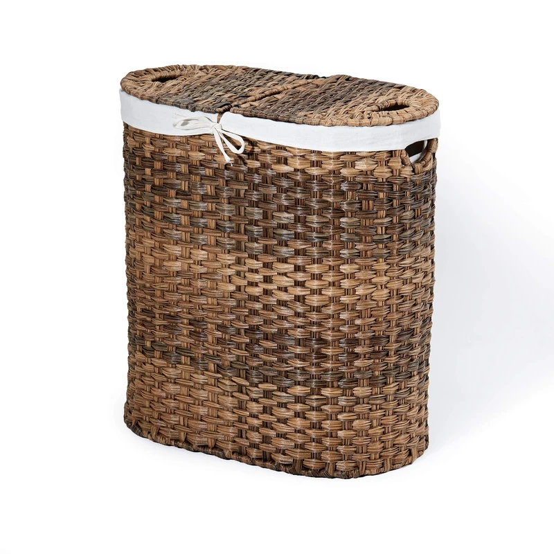 Seville Classics Premium Handwoven Portable Laundry Bin Basket with Carrying Handles, Household Storage for Clothes, Linens, Sheets, Mocha Brown, Oval Hamper