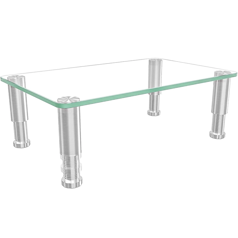 Hemudu Clear Tempered Glass Computer Monitor Riser with Height Adjustable Multi Media Desktop Stand for Flat Screen LCD LED TV, Laptop/Notebook/Xbox One,HD01T-002P