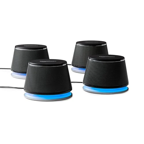 Amazon Basics USB-Powered Computer Speakers with Dynamic Sound , Black, 4-pack