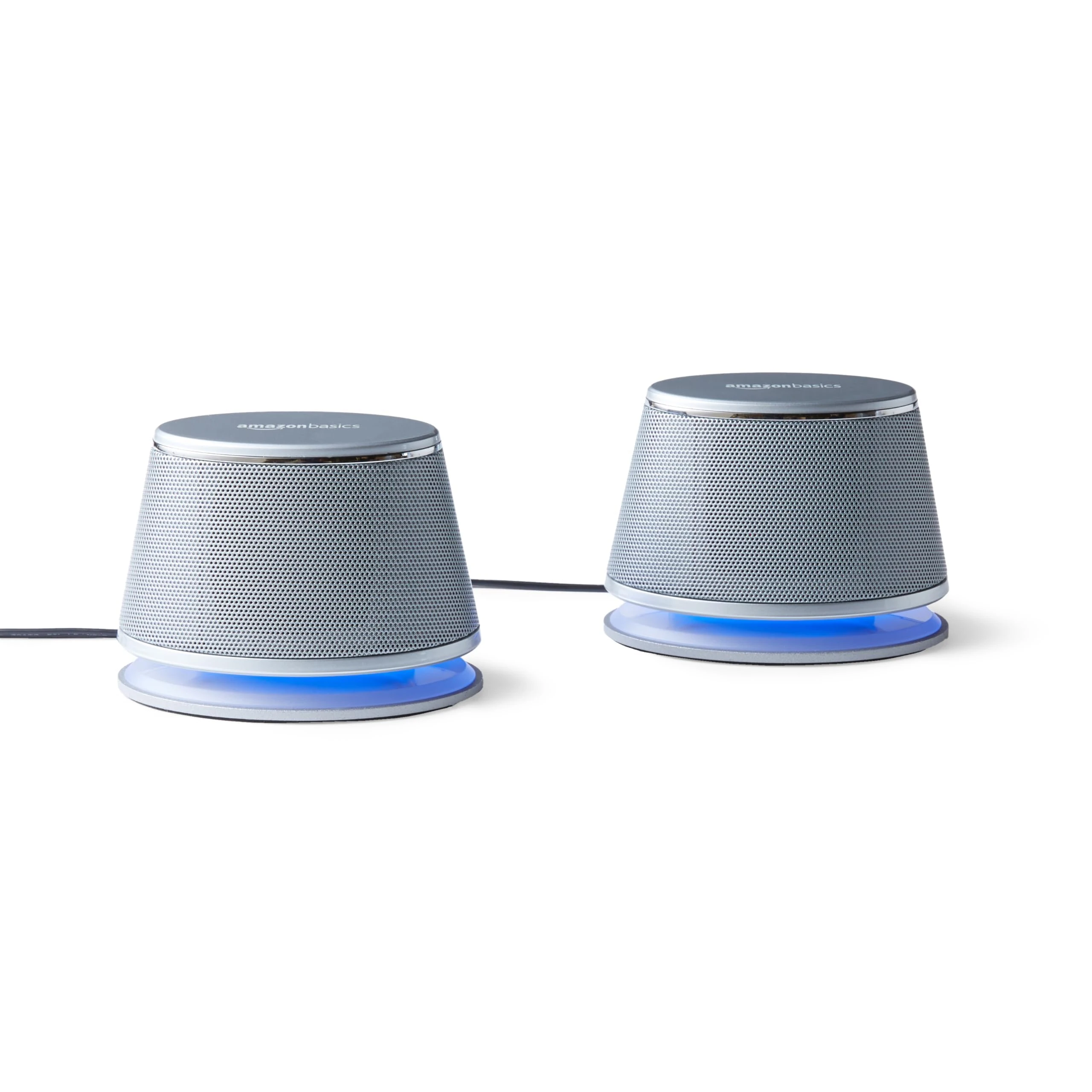 Amazon Basics Stereo 2.0 Speakers for PC or Laptop, 3.5mm Aux input, USB-Powered, 1 Pair, Silver