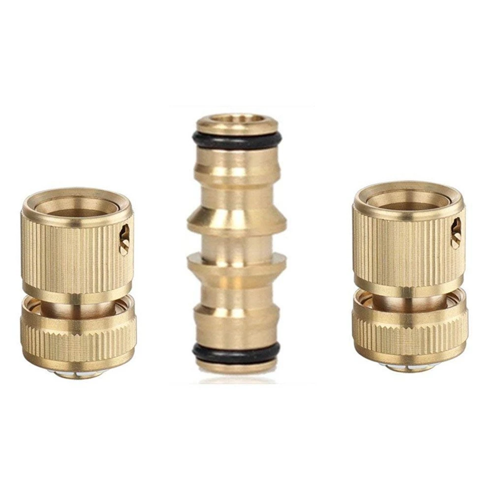 TOPWAYS Hose Fitting Repair Set 2x Brass Garden Water Hose 1/2" Quick End Connector & 1x Double Male Hose Connector