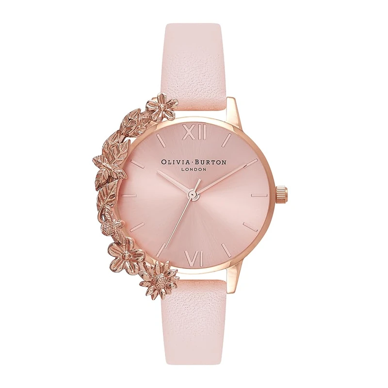 Olivia Burton Analogue Quartz Watch for Women CASE Cuffs Collection with Blush Leather Strap - OB16CB11