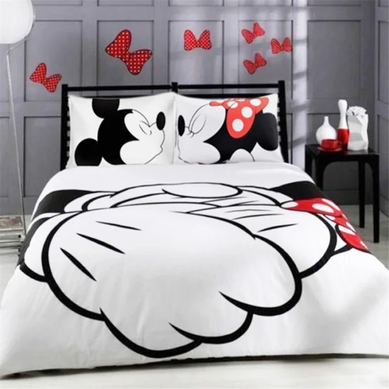 Haru Homie Microfiber Reversible Printing Mickey Mouse Couples Duvet Cover 3PCS Bedding Set with Zipper Closure - Ultra Soft Lightweight and Easy Care, King