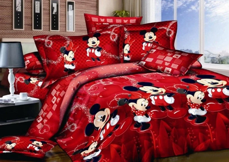 Haru Homie 100% Cotton Kids Reversible Printing Mickey Mouse Couples Duvet Cover 3PCS Bedding Set with Zipper Closure, Full(No Comforter)