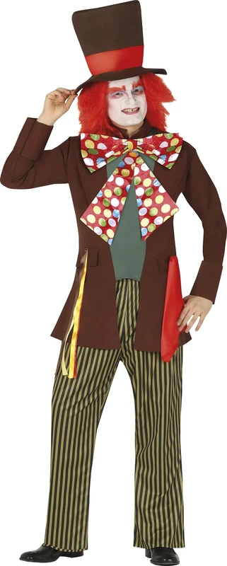 FIESTAS GUIRCA | Mad Hatter Fancy Dress Adult (42-44/L) - Jacket, Bow Tie, Trousers and Hat - Storybook, World Book Day, Halloween and Carnival Costumes - Ideal for Men - Brown and Multicolour
