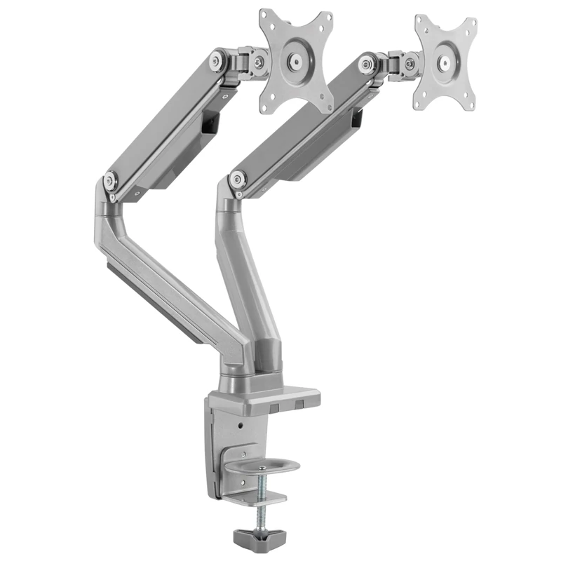 RICOO Dual Monitor Stand Tilt TS8811 Swivel 13-27 Inch VESA 75x75 100x100 Double Arm Mounting System LED LCD Screen Desk Mount Silver