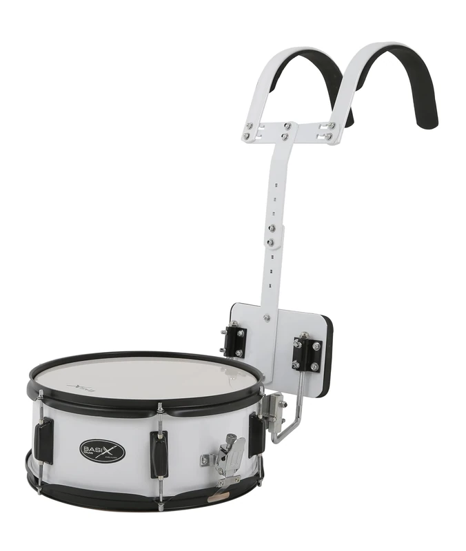 GEWA Marching Snaredrum, Marching Drum 14 x 5.5", wooden shell white laminated, incl. carry frame